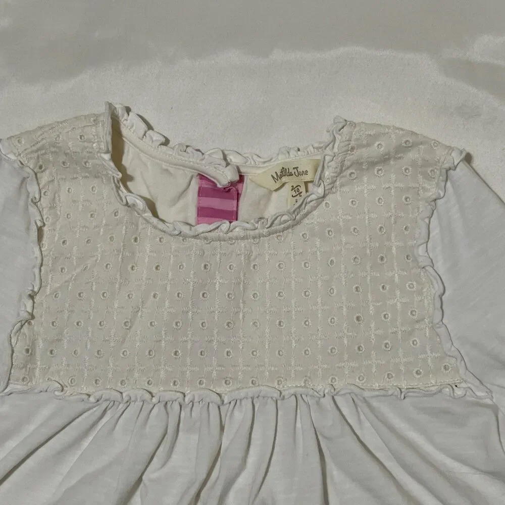 Matilda Jane Ivory Cottagecore Crochet Lace Dress 10 Button Pink Stripe Boho